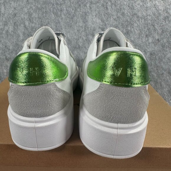 Havana Womens Sneakers Size 8.5 White Green Leather Suede Platform Sole Metallic - Picture 4 of 8